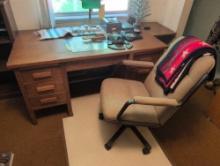 Large oak drafting desk and 4 drawer file cabinet