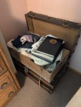 Slat top trunk with US Navy paperwork, uniforms and memorabilia