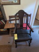 Pair of antique chairs and school desk