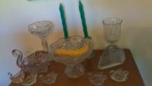 Decorative Glass lot Bowl Compote swans & more