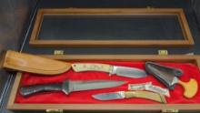 Display Case with fixed blade knives Gerber folder and push knife