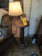 Mission oak pedestal with desk light