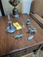 Group of assorted Pewter items and dog themed knife