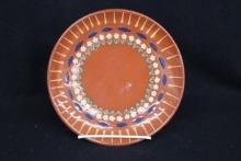 Contemporary Redware Plate  Floral and Geometric Slip Decoration