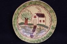 Contemporary Redware Plate  Homestead Scene