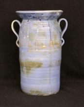 Tall Hand-Thrown Studio Pottery Vessel with Dual Handles