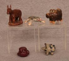 Group of 6 Handcrafted Folk Art Stoneware Animal Figurines