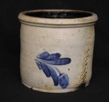 Decorated Stoneware Crock with Cobalt Floral Slip
