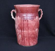 Red Glazed Stoneware Vase with Braided Handles
