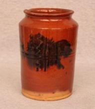 6" Redware Small Jar with Manganese Decoration