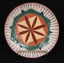 Contemporary Redware Plate  Geometric Starburst Quilt Pattern