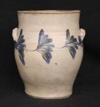 Salt-Glazed Stoneware Jar with Cobalt Floral Decoration
