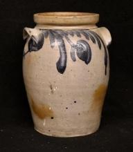 Salt-Glazed Stoneware Jar with Cobalt Tulip Decoration