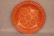 Contemporary Redware Plate  Slip-Trailed Floral Motif