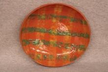 Contemporary Redware Plate  Abstract Mottled Green Band