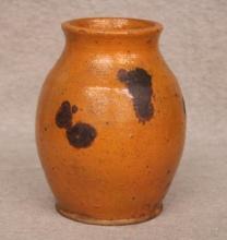 6" Redware Small Jar with Manganese Decoration