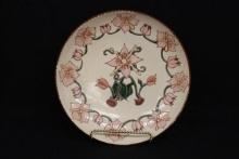 Contemporary red ware plate- Hand-Painted Floral