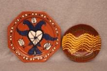 Folk Art Double Eagle and Slip-Trail Contemporary red ware plates