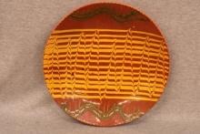 Contemporary Redware Plate  Yellow and Green Combed Slip
