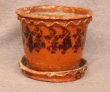 Redware with Manganese Decor - Pot & Saucer
