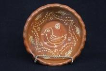 Decorated Redware Bowl with Sgraffito Bird Design