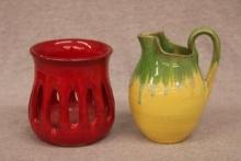 Pair of Colorful Studio Pottery Pieces