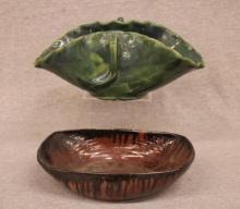 Basket-form green bowl & Redware Bowl marked A.R. Cole Pottery