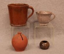 Group of 4 Handcrafted Folk Art Stoneware