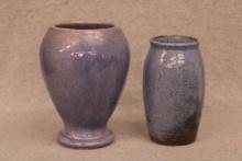 2 Blue glazed vases