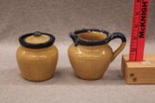 Stoneware Creamer & Surgar w/colbalt stripe