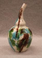 Studio Glazed Art Pottery Gourd Vase with Tilted Neck
