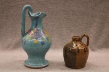 Group of 2 Handcrafted Folk Art Stoneware