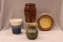 Group of 4 Handcrafted Folk Art Stoneware