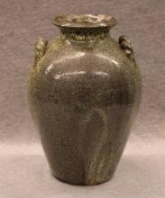 9" speckle glazed vase w/lug pulls