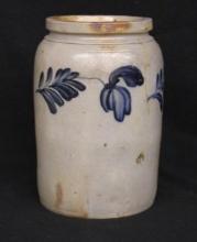 Stoneware Jar with Cobalt Floral Band