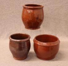 3 Alkaline-Glazed Stoneware Storage Crocks
