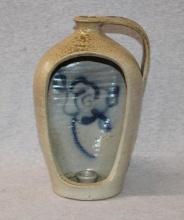 Stangl Stoneware Jug Lantern with Cobalt Floral Decoration