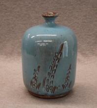 6" turquoise glaze redware vase