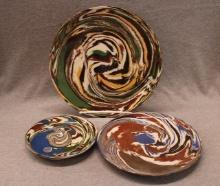 3 - Desert Sand Swirl Glaze Art Pottery Plates