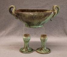 Pottery Console Bowl and Candlesticks