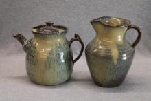 Studio Pottery Pitcher and Teapot Set with Drip Glaze