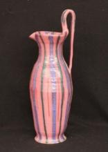 Tall Eccentric Art Pottery Pitcher with Striped Glaze