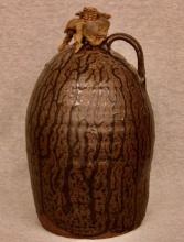 Southern Alkaline-Glazed Stoneware Jug with Bark-Textured Surface