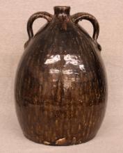 Southern Alkaline-Glazed Stoneware Jug with Double Handles