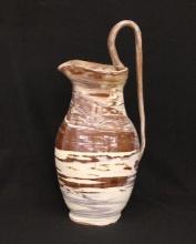 Tall Swirl-Glazed Redware Pitcher by Fred Beane