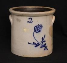 2 gal. cobalt blue free-hand Decorated Crock