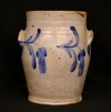 Decorated Stoneware Jar with Cobalt Floral Motif