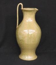 Tall Studio Pottery Pitcher  Celadon Crackle Glaze