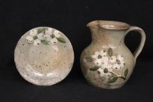 Hilton Pottery Pitcher and Plate with Dogwood Motif