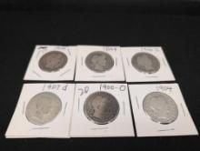 (6) Liberty Head Half Dollars 1899, 1900o, 1900s 1900, 04, 07,09